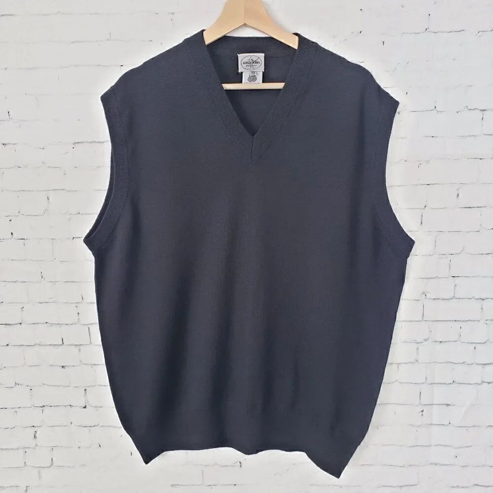 Linea Uomo Mens Wool Vest Size XL Black V-neck Golf Dark Academia Made Italy